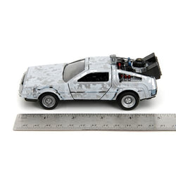 Back to the Future die-cast 1:32 scale "Hollywood Rides" pull-back DeLorean Time Machine (Frost Covered) Die-cast Model Cars Jada