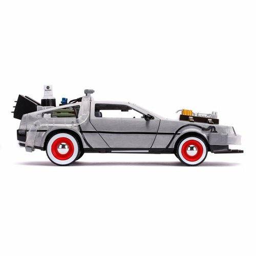 Back to the Future Part III die-cast (white-wall version) 1:24 scale "Hollywood Rides" light-up DeLorean Time Machine Die-cast Model Cars Jada Toys