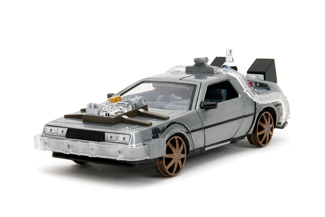 Back to the Future Part III (rail version) die-cast 1:24 scale "Hollywood Rides" light-up DeLorean Time Machine Die-cast Model Cars Jada Toys