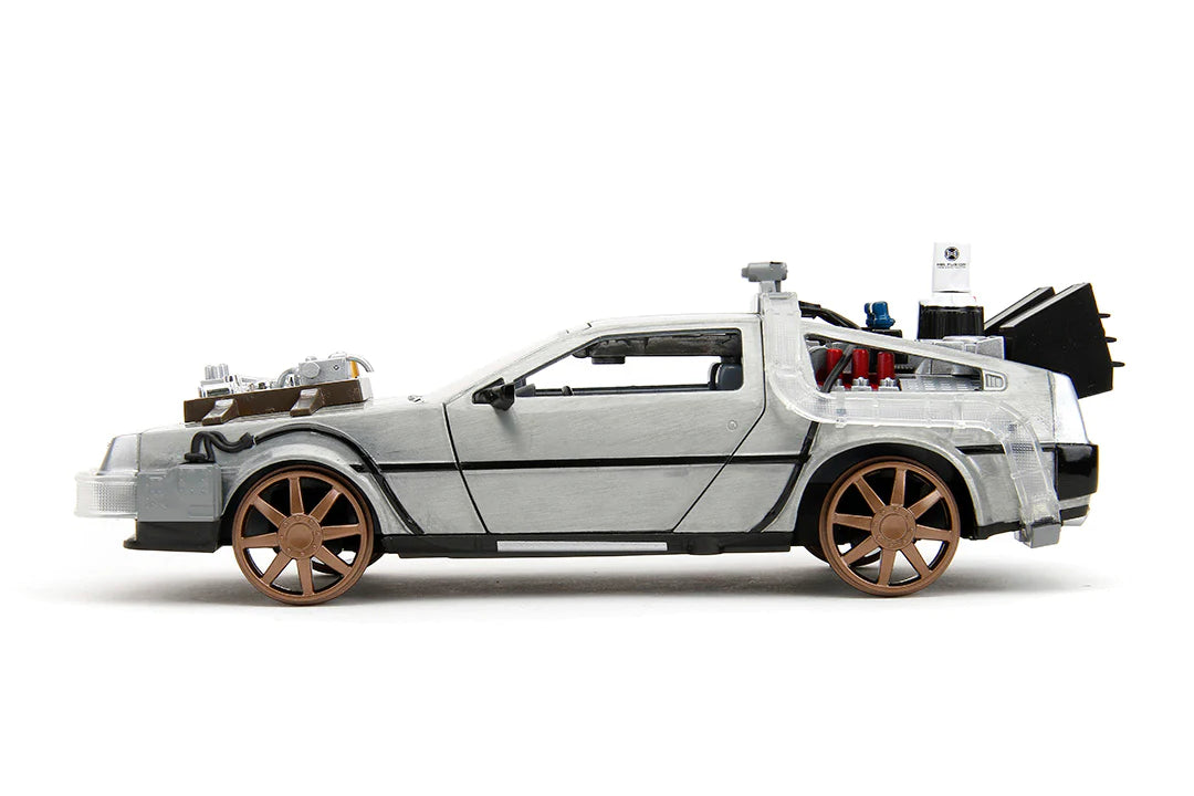 Back to the Future Part III (rail version) die-cast 1:24 scale "Hollywood Rides" light-up DeLorean Time Machine Die-cast Model Cars Jada Toys