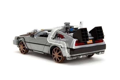 Back to the Future Part III (rail version) die-cast 1:24 scale "Hollywood Rides" light-up DeLorean Time Machine Die-cast Model Cars Jada Toys