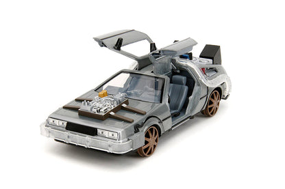 Back to the Future Part III (rail version) die-cast 1:24 scale "Hollywood Rides" light-up DeLorean Time Machine Die-cast Model Cars Jada Toys