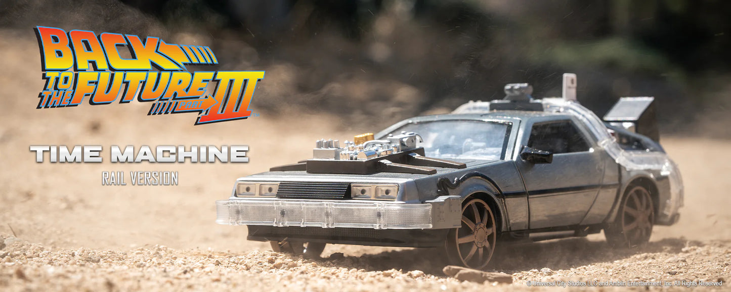 Back to the Future Part III (rail version) die-cast 1:24 scale "Hollywood Rides" light-up DeLorean Time Machine Die-cast Model Cars Jada Toys