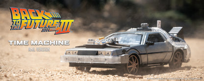 Back to the Future Part III (rail version) die-cast 1:24 scale "Hollywood Rides" light-up DeLorean Time Machine Die-cast Model Cars Jada Toys