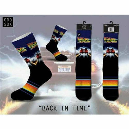 Back to the Future "Back in Time" Men's Crew Straight Down Sublimation Socks (Size 8-12) Socks Odd Sox