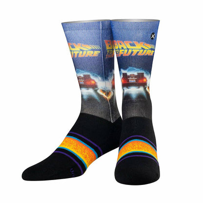 Back to the Future "Back in Time" Men's Crew Straight Down Sublimation Socks (Size 8-12) Socks Odd Sox